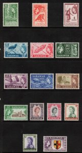 SARAWAK 1955-57 QE II; Scott 197-211, SG 188-202; MNH