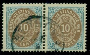 DANISH WEST INDIES #10 (10gv14) 10¢ bicolor, pr. VII, pair, SPOT ON R variety