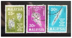 MALAYSIA 1965 3RD SOUTH EAST ASIAN PENINSULAR GAMES set of 3V Used SG#28-30