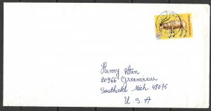 BURUNDI 1970 14fr Addax Airmail Sc C127m on Solo Franked Cover to USA