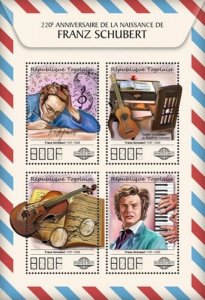 Togo - 2017 Composer Franz Schubert - 4 Stamp Sheet - TG17517a