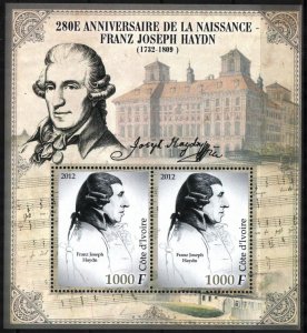 Ivory Coast 2012 Music Composer Franz Joseph Haydn Sheet MNH