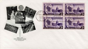 USA 1948 FDC Sc 957 Fulton Cachet Block of 4 Wisconsin Centennial