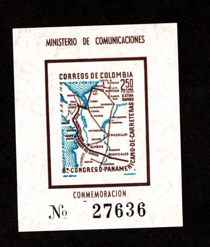 Colombia Sc C372 NH issue of 1960 - IMPERF SOUVENIR SHEET - Map - Pan-Am Highway