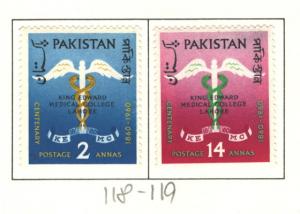 PAKISTAN 1958 - 60 CADUCEUS COLLEGE EMBLEM #118-119 MH