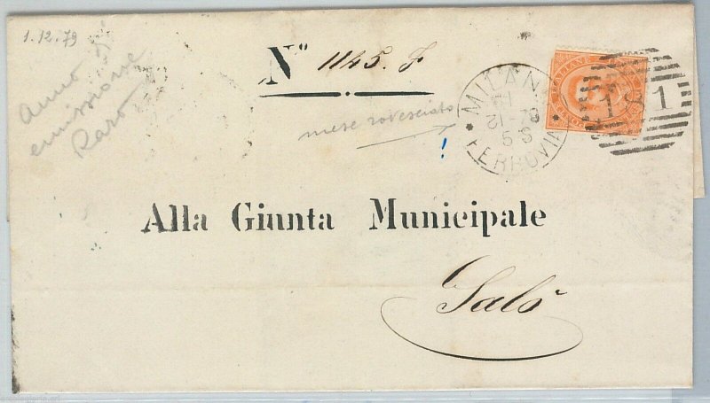 64278 - ITALIA REGNO - STORIA POSTALE : 20 cnt UMBERTO su busta nel 1879!!