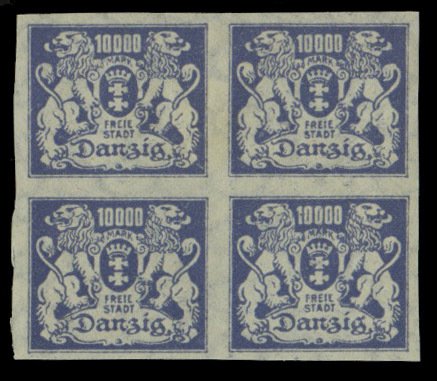 Danzig #148var (Mi.169FU) Cat€280+, 1923 10,000m without overprint, imperf....