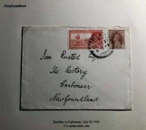 1939 Bombay India Byculla Club Cover To Carbonear Newfoundland