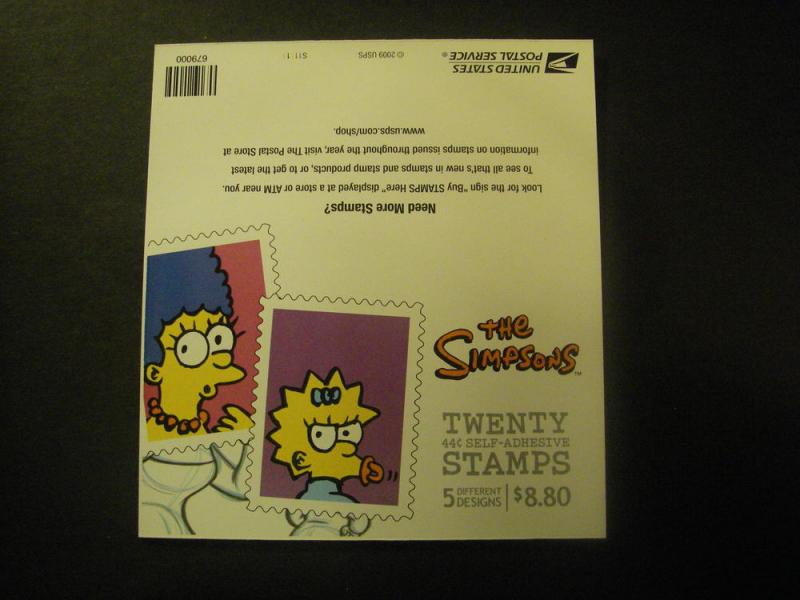 Scott 4399-403 or 4403b, 44c Simpsons, #S11111 Pane of 20, Marge on back
