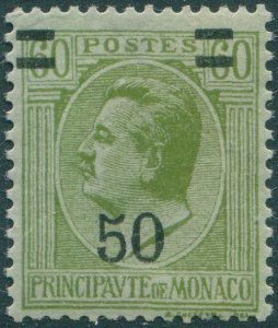 Monaco 1926 SG107 50c on 60c green on green Prince Louis MLH