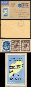 PUC 1 1/2d Pair and 2 1/2d on Air Mail cover to South Africa