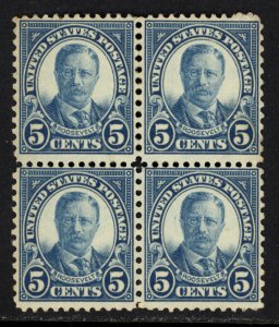 SCOTT 557 1922 5 CENT ROOSEVELT BLOCK OF 4 MNH OG F-VF CAT $90!