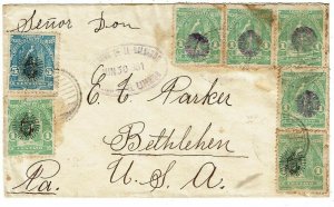 Salvador 1901 black grid cancel on cover to the U.S., mixed issue franking