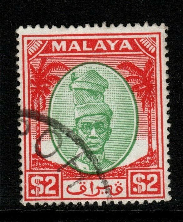 MALAYA PERAK SG147 1950 $2 GREEN & SCARLET FINE USED