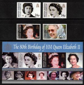 BIOT 2006 Elizabeth II 80th Birthday; Scott 317-21, SG 348-52; MNH