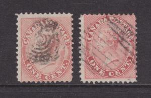 Canada Sc 14, 14a used 1859 1c rose + 1c deep rose Queen Victoria,