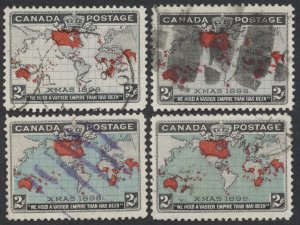 Canada #85-86 Lot of 4 Map Stamps Different Ocean Shades All VF Used