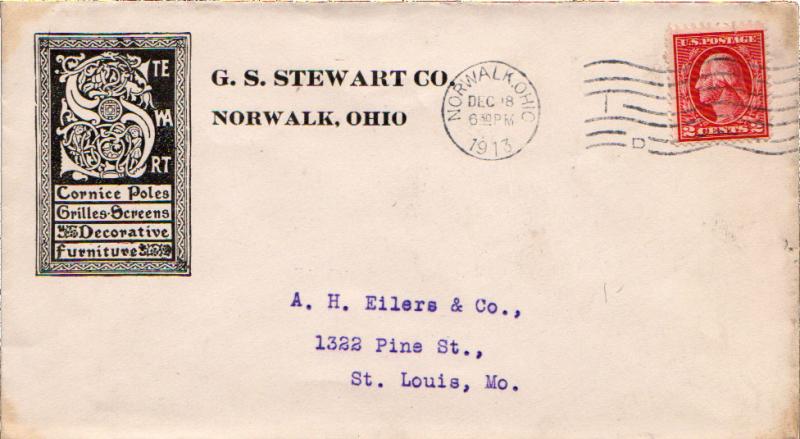 United States Ohio Norwalk 1913 machine  Illustrated corner card G.S. Stewart...