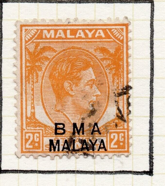 Malaya Straights Settlements 1945 Early Shade of Used 2c. BMA Optd 307972