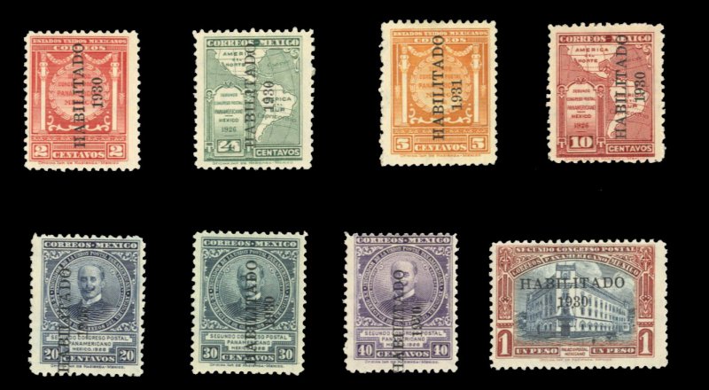 Mexico #667-674 Cat$61, 1930 Overprints, complete set, hinged