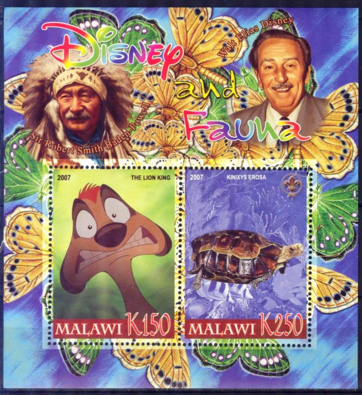 Malawi 2007 Walt Disney (VII) Indians Scouting Scouts Turtles Sheet MNH
