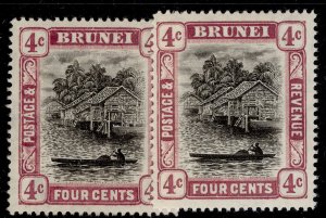 BRUNEI EDVII SG26 + 26a, 4c SHADE VARIETIES, LH MINT. Cat £69.