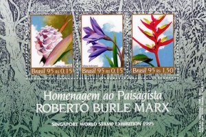 Brazil 1995  Sc # 2547 Roberto Burle Marx/Singapore '95/Flowers S/S (1) ...