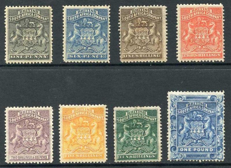 Rhodesia SG1/10 1892-93 1d - One Pound Set of 8 M/M