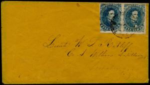 CSA #4 USED F-VF PAIR ON COVER ADDRESSED TO VICKSBURG, MS CV $450.00 BQ3735