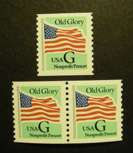 Scott 2893, 5c Green G Nonprofit, Pair & Single, MNH Coil Beauty