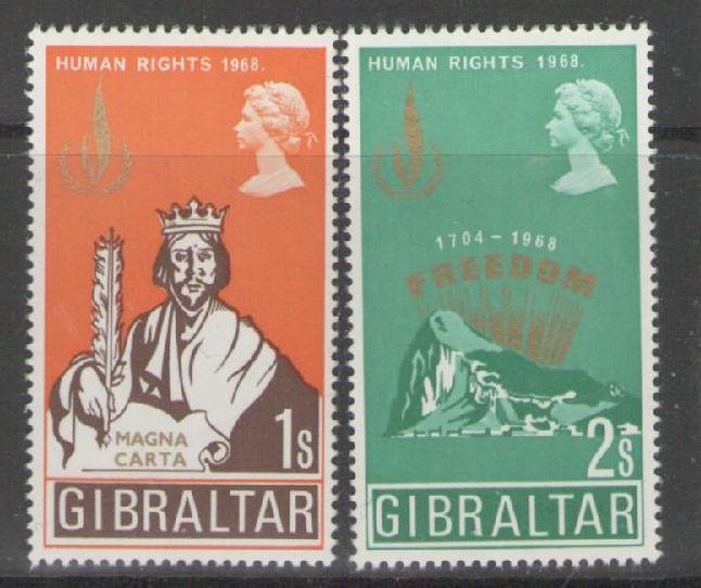 GIBRALTAR SG229/30 1968 HUMAN RIGHTS YEAR MNH