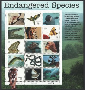 SC#3105 32¢ Endangered Species Sheet of Fifteen (1996) MNH