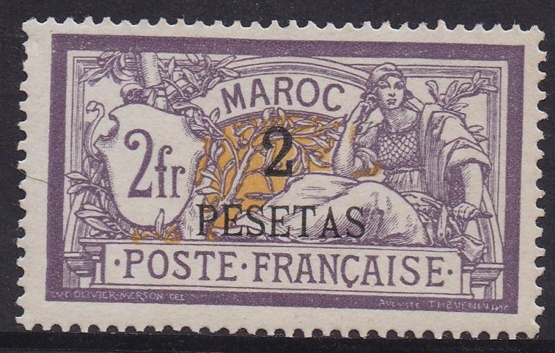 FRENCH MOROCCO 1902 MERSON 2 PESETAS ON 2FR TOP VALUE