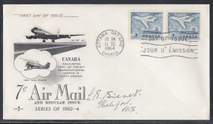 Canada Scott 414 Pair Rose Craft FDC - 7c Air Mail Issue