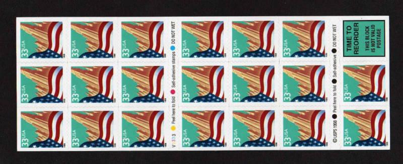 USA 1999 Scott 3278e self adhesive pane, City Flag, V3333