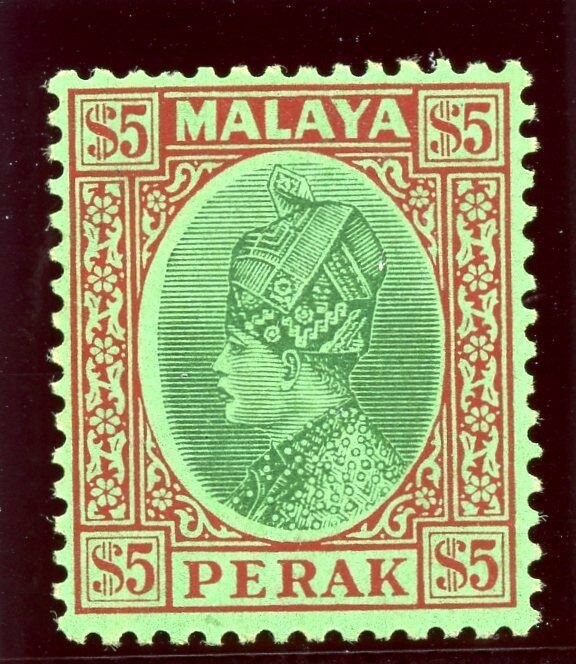 Malaya - Perak 1936 $5 green & red/emerald MLH. SG 102. Sc 83.