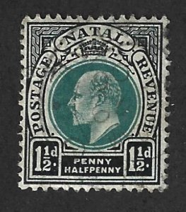 NATAL #83 Used 1 1/2p King Edward VII Stamp 2019 CV $6.00