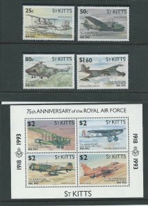 ST.KITTS 1993 RAF SET & MIMISHEET UNMOUNTED MINT SG369/373