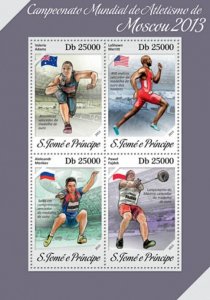 St Thomas 2013 Athletes of IIAF Moscow  4 Stamp Sheet ST13602a