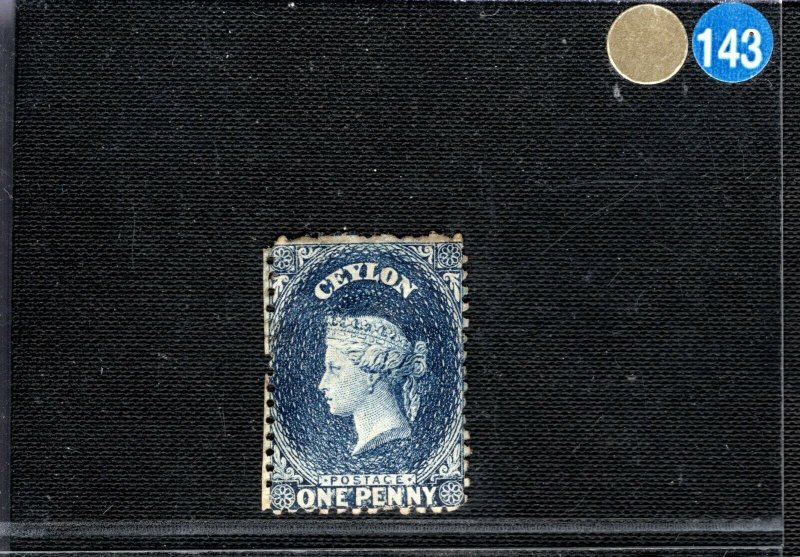 CEYLON QV Stamp SG.49 1d Deep Blue (1863) Mint MM Part OG Cat £180- GBLUE143