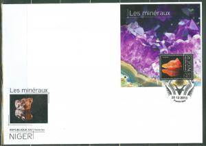 NIGER 2013 MINERALS SOUVENIR SHEET STAMPS AMETHYST CHALCEDONY FDC