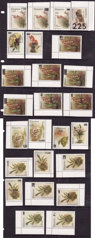 Guyana-Sc#1550-71 - id9-unused NH set inc three a #'s-Flower...