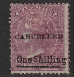 MAURITIUS 1877 QV 1s on 5s  opt'd CANCELLED - with WRONG FONT S