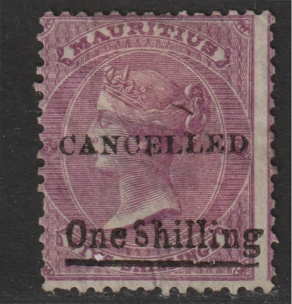 MAURITIUS 1877 QV 1s on 5s  opt'd CANCELLED - with WRONG FONT S