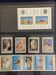 1966 Fujeira Stamp Centenary Exhibition Cairo Complete Set plus Imperf S/S MNH