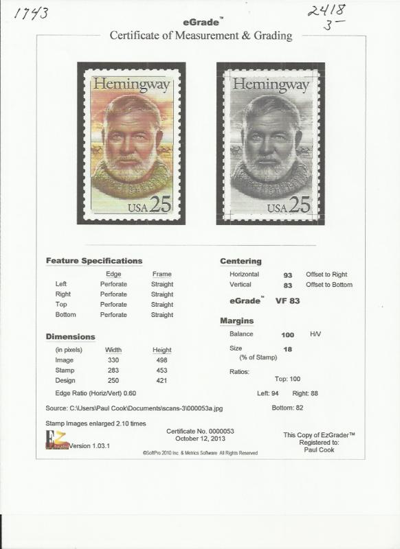 # 2418 MINT NEVER HINGED HEMINGWAY     VF+