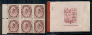 CANADA #77b, 2¢ Booklet Pane of 6, og, NH, VF, also includes empty booklet, rare