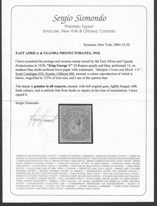 KENYA, UGANDA & TANGANYIKA 1912/21 SG 60 MINT. CERT