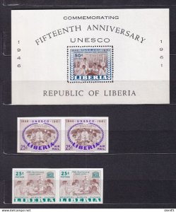 Liberia 1961 USESCO Perf Sheet+Imperf Pair stamps MNH 15521