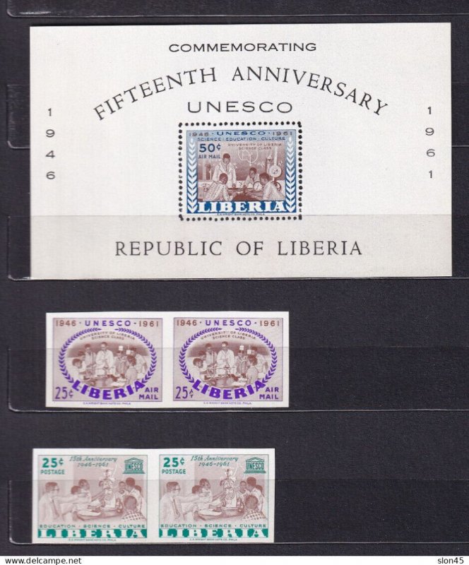 Liberia 1961 USESCO Perf Sheet+Imperf Pair stamps MNH 15521